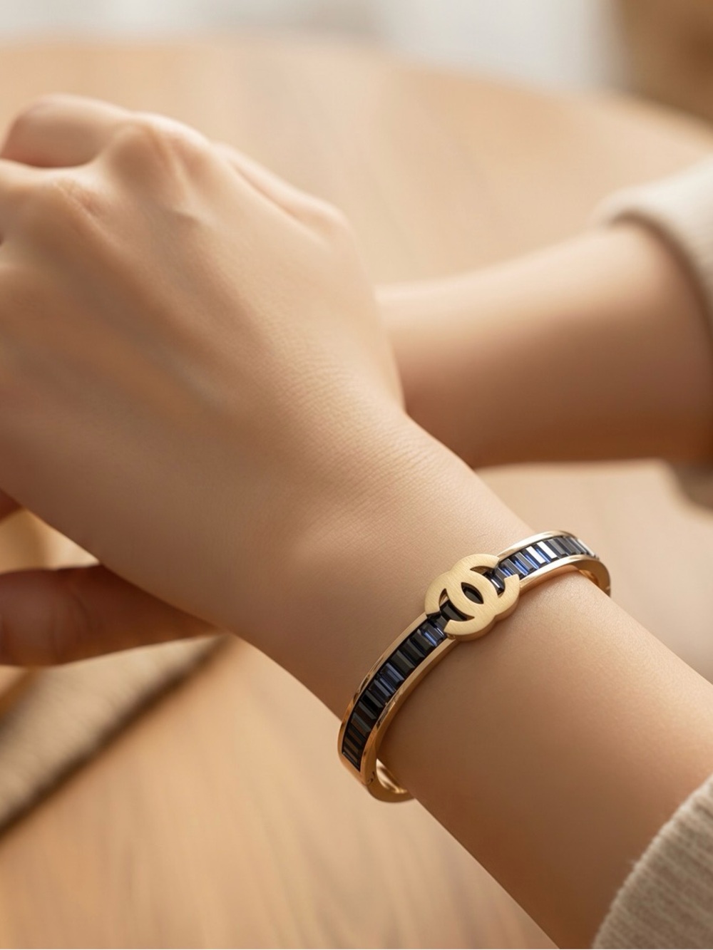 Gold-tone Bracelet with Navy Stones
